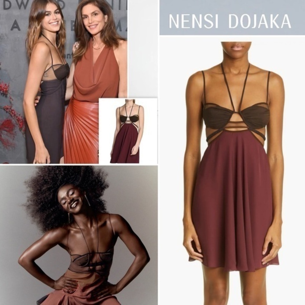 ✨ NENSI DOJAKA Drape Double Bra Cutout Halter Dress sz S